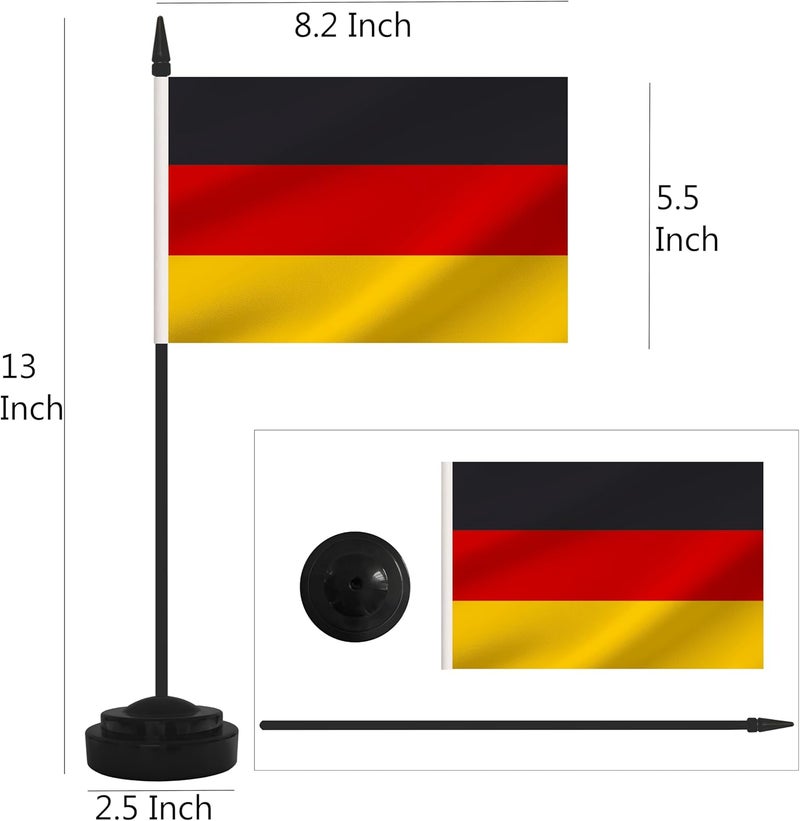 Yamiuo 2 Pack Germany Desk Flag Set, German Desktop Small Miniature Table Office Flag with 12" Black Pole and Black Base, Offices, Classroom, Home, Festival Decoration (Germany) - Image 2